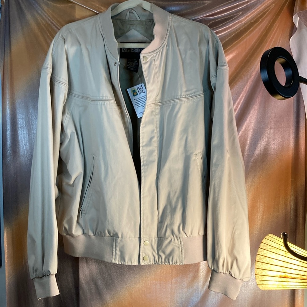 Vintage 90โs Knightsbridge Biege Full Zip Buttonโ Long Sleeve Bomber Men's XL